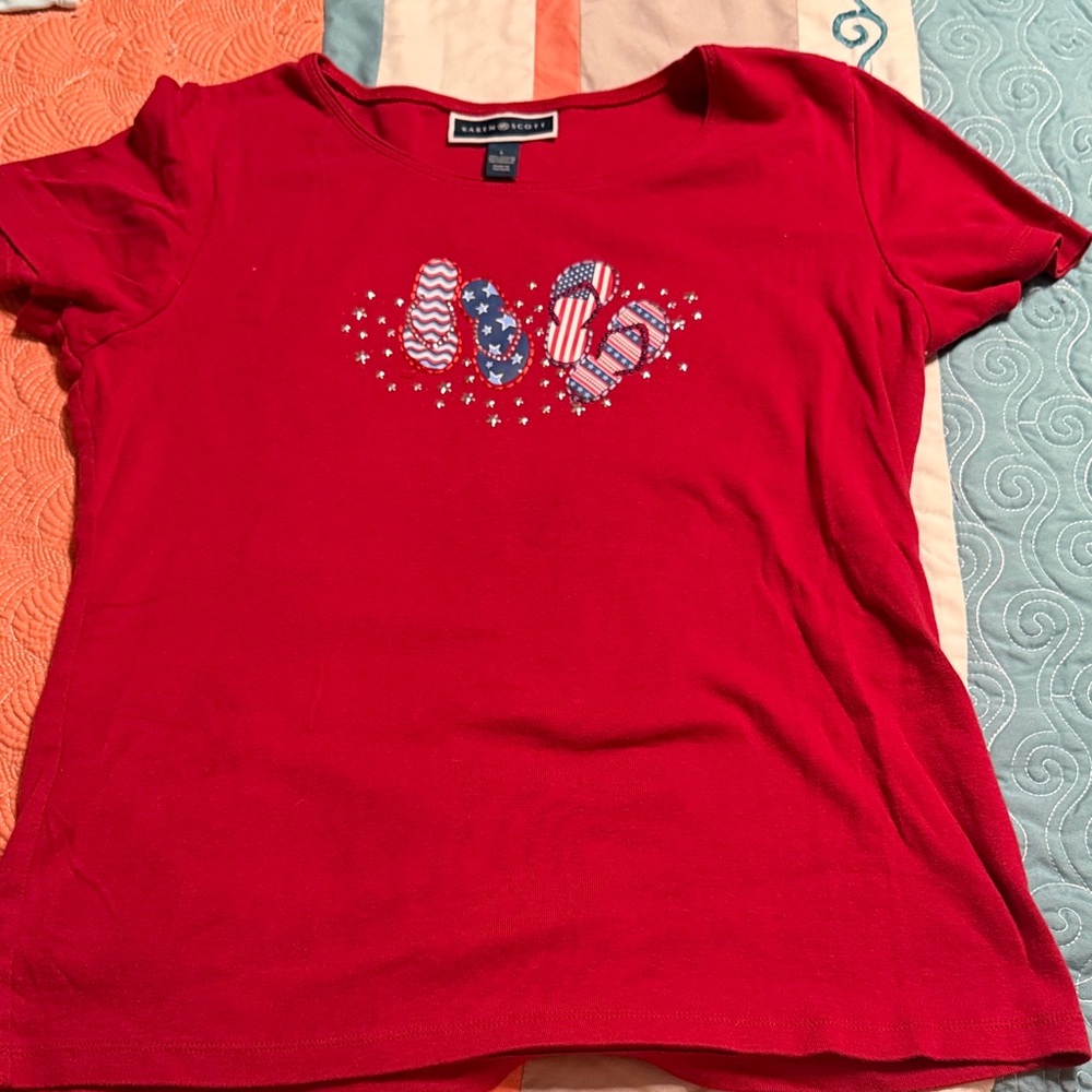 Karen Scott Red Tee with Flip Flop Design
